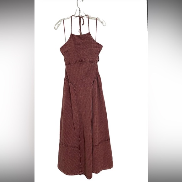 NWT Free People Red Mind Over Matter Midi Dress Open Back Halter Neck Size Large - Picture 4 of 7